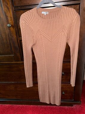 Fashion Nova Long Sleeve Ribbed Knit Dress in Dusty Rose